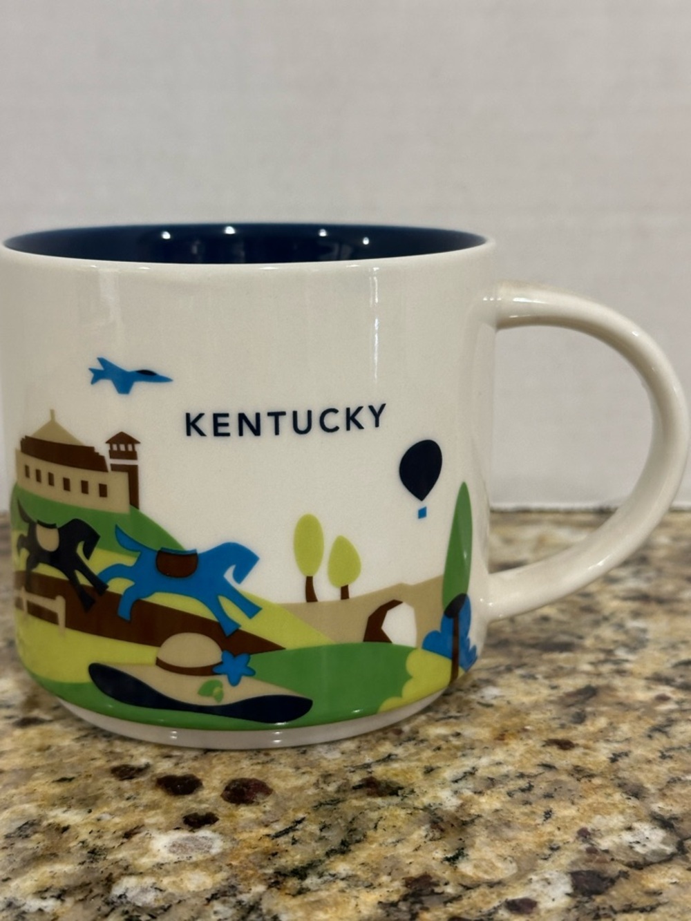 Starbucks Kentucky Ceramic Mug in White and Blue with Green Accents